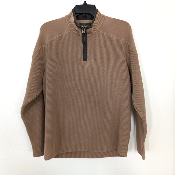 ORVIS Pullover Men's M Brown 1/4 Zip Ribbed Mock Neck Long Sleeve Cotton Sweater - Picture 1 of 10